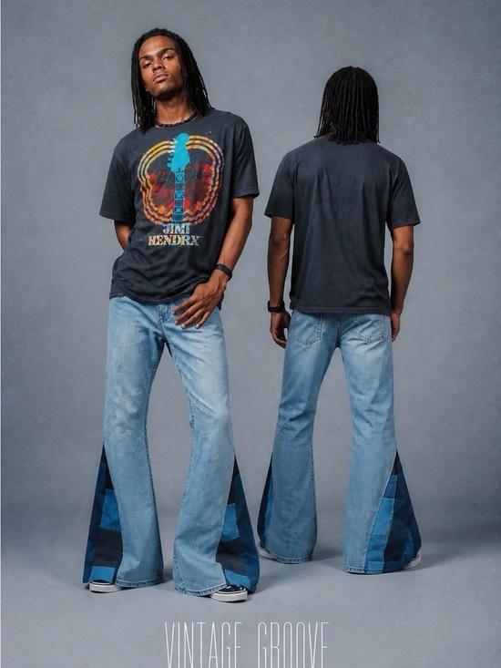 Other - Light Blue Men's Flared Patchwork Jeans